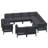 vidaXL Muebles de jard&iacute;n 11 pzas y cojines negro madera maciza de pino