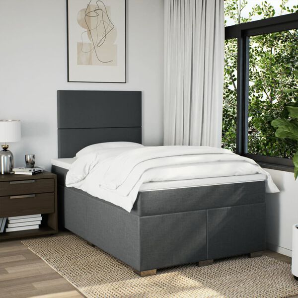 vidaXL Cama box spring con colch&oacute;n tela gris oscuro 120x200 cm