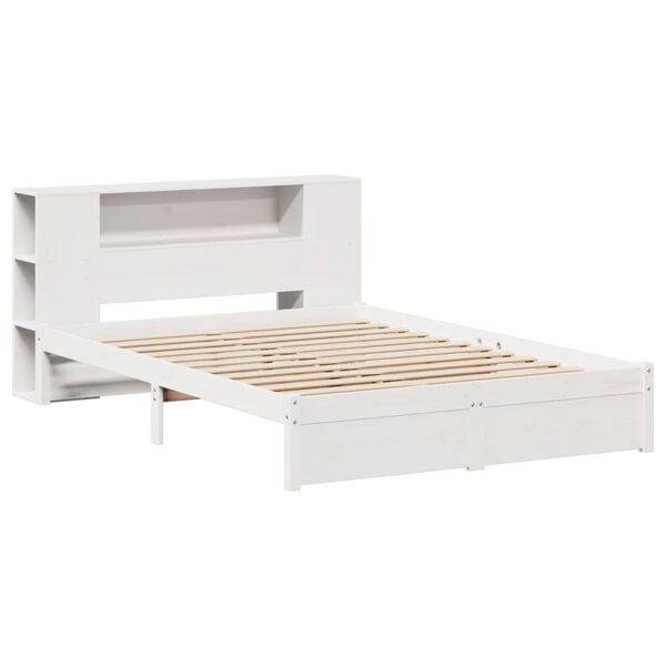 vidaXL Cama con estanter&iacute;a sin colch&oacute;n madera maciza blanca 150x200 cm