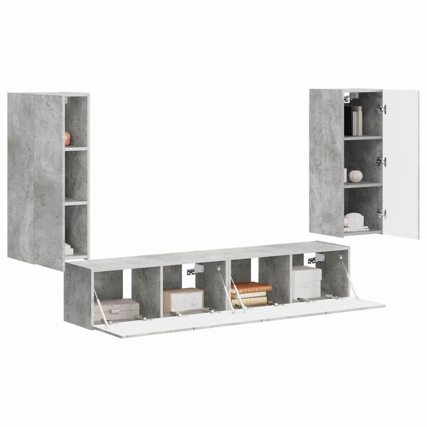 vidaXL Conjunto de mueble para TV de pared 4 pcs Gris Concreto