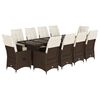 vidaXL Set de mesa y sillas de jard&iacute;n 11 pzs y cojines rat&aacute;n PE marr&oacute;n