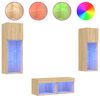 vidaXL Muebles de TV de pared con luces LED 4 piezas roble Sonoma