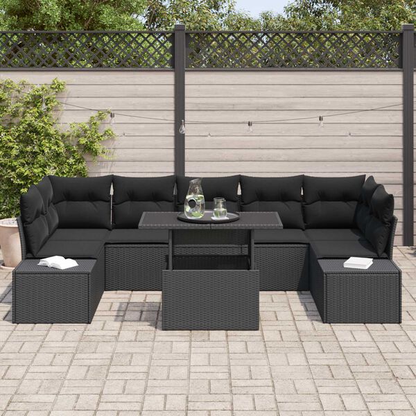 vidaXL Conjunto de sof&aacute; de jard&iacute;n con coj&iacute;n 8 pcs Negro