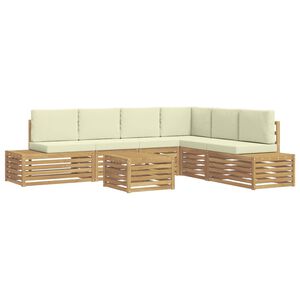 vidaXL 7 uds. Conjunto de sof&aacute;s de exterior Poli&eacute;ster Blanco y Crema