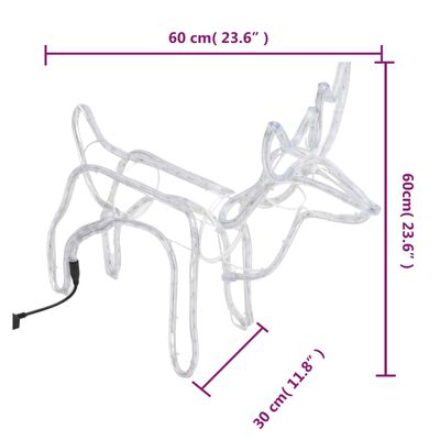 vidaXL Figura de reno de Navidad blanco cálido 60x30x60 cm