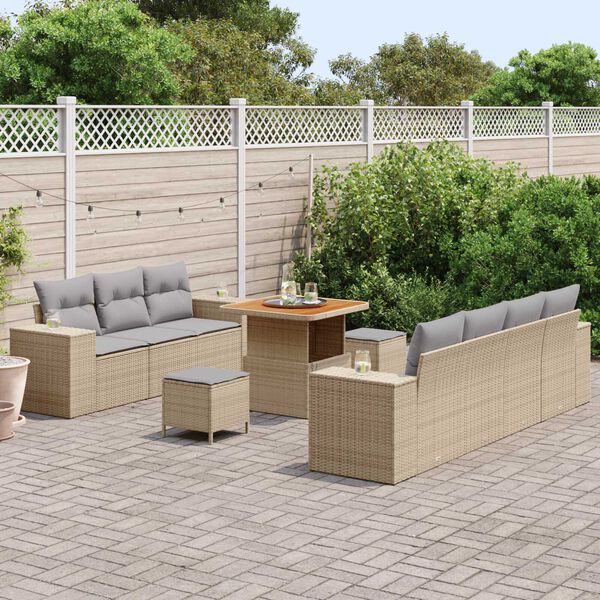 vidaXL Conjunto de sofá de jardín 10 pcs Beige ratán sintético