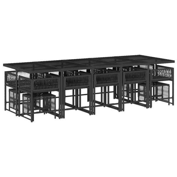 vidaXL Set comedor de jard&iacute;n con cojines 15 pzas rat&aacute;n sint&eacute;tico negro
