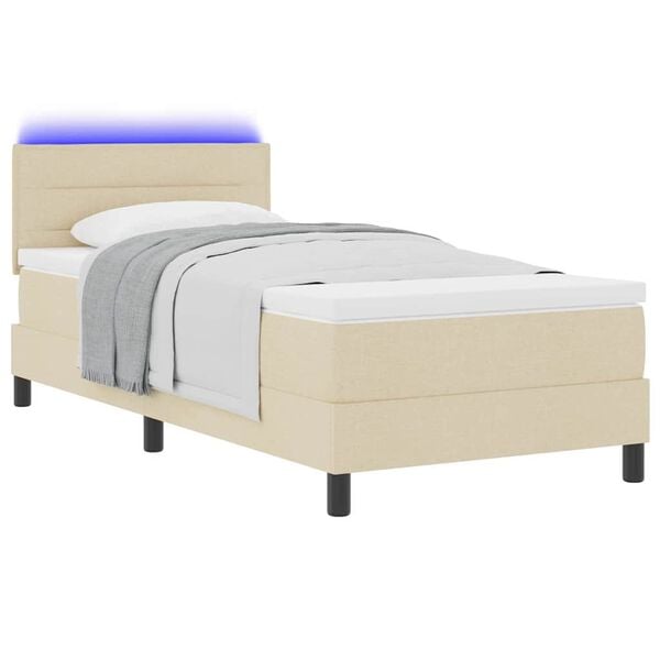 vidaXL Cama tipo Box Spring con colch&oacute;n con LED Crema 90 x 190 cm tela