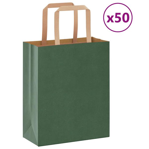 vidaXL Bolsas de papel con asas 50 uds verde 18x8x22 cm