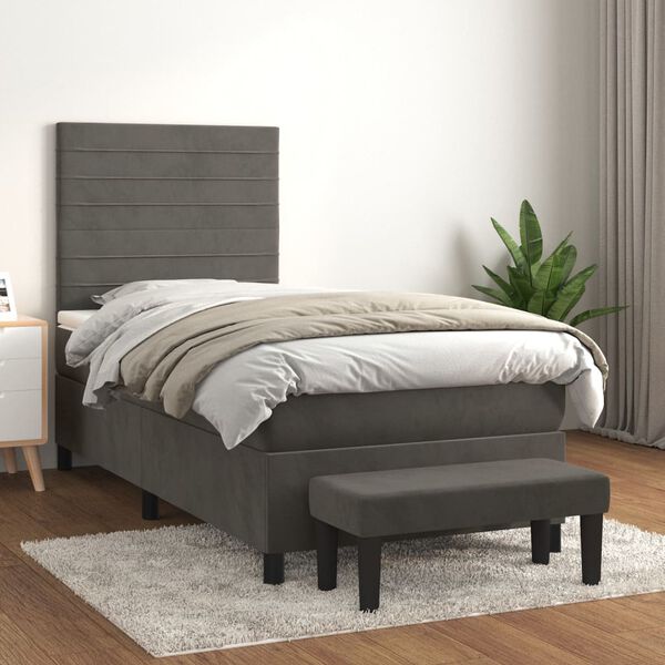 vidaXL Cama box spring con colch&oacute;n terciopelo gris oscuro 90x190 cm