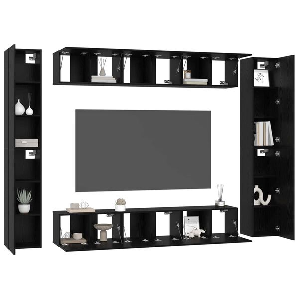 vidaXL Conjunto de mueble de TV Montaje en la pared 10 pcs Roble Negro