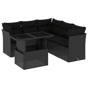 vidaXL Set de sof&aacute;s de jard&iacute;n 6 piezas y cojines rat&aacute;n sint&eacute;tico negro
