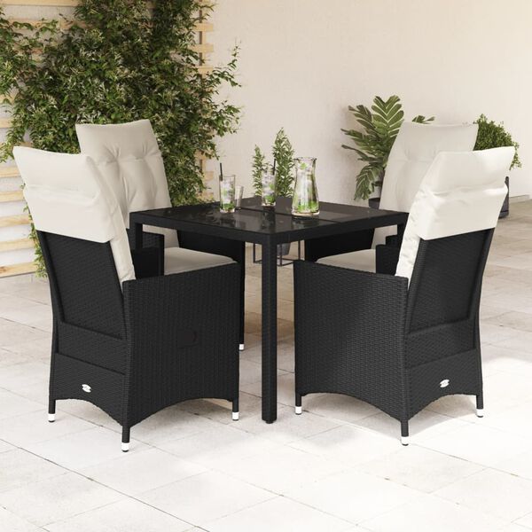 vidaXL Set de muebles jard&iacute;n 5 pzas con cojines rat&aacute;n sint&eacute;tico negro