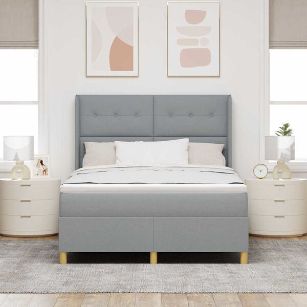 vidaXL Cama tipo Box Spring con colch&oacute;n Gris Claro 140 x 190 cm tela