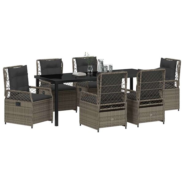 vidaXL Conjunto de Comedor de Jard&iacute;n 7 pcs Gris rat&aacute;n sint&eacute;tico