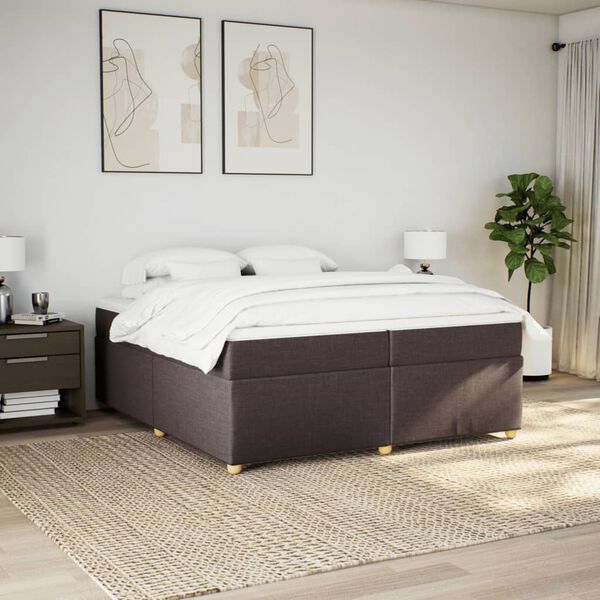 vidaXL Cama box spring con colch&oacute;n tela marr&oacute;n oscuro 200x200 cm