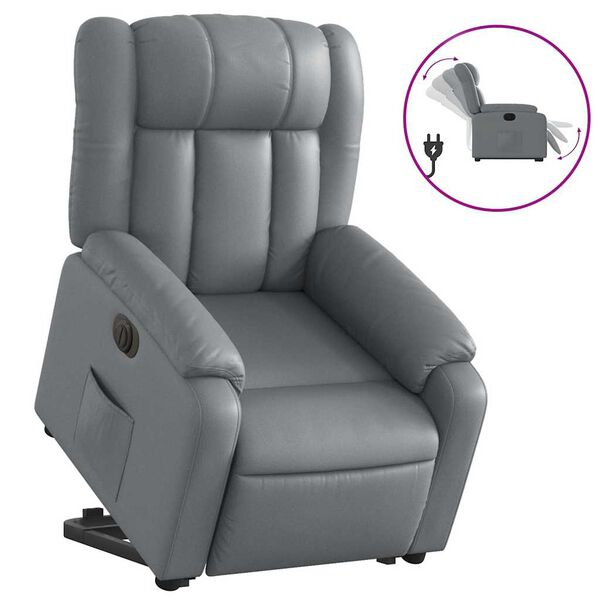 vidaXL Sill&oacute;n reclinable elevable el&eacute;ctrico de cuero sint&eacute;tico gris