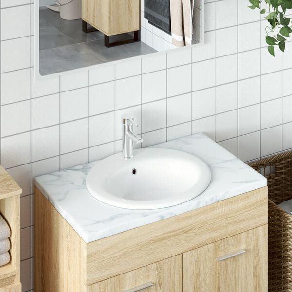 vidaXL Lavabo de ba&ntilde;o ovalado cer&aacute;mica blanco 52x46x20 cm