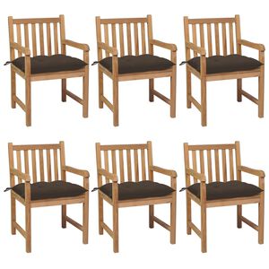vidaXL Sillas de jard&iacute;n 6 uds madera maciza de teca cojines gris taup&eacute;