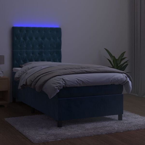 vidaXL Cama box spring colch&oacute;n y LED terciopelo azul oscuro 100x200 cm