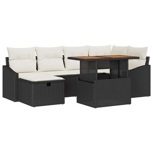 vidaXL Conjunto de sof&aacute; de jard&iacute;n 7 pcs Negro rat&aacute;n sint&eacute;tico
