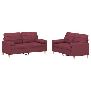 vidaXL Juego de sof&aacute;s con cojines 2 piezas tela rojo tinto
