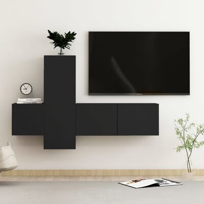 vidaXL Set de muebles de salón TV 3 piezas madera ingeniería negro