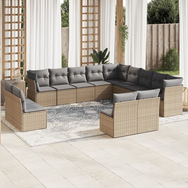 vidaXL Set sof&aacute;s de jard&iacute;n con cojines 13 pzas rat&aacute;n sint&eacute;tico beige