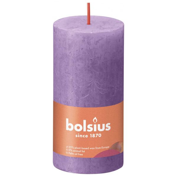 Bolsius Velas rústicas Shine 8 unidades violeta vibrante 100x50 mm