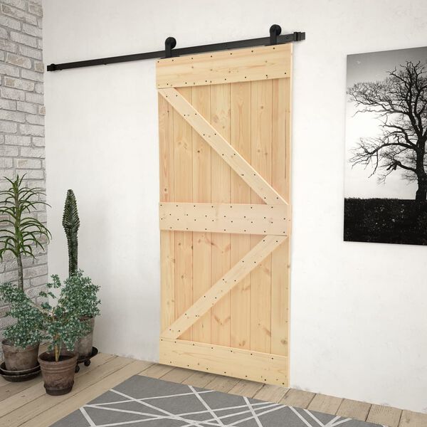 vidaXL Puerta corredera con herrajes madera maciza de pino 90x210 cm