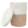 vidaXL Cesta de almacenaje con tapa algod&oacute;n marr&oacute;n y blanco &Oslash;37x50 cm