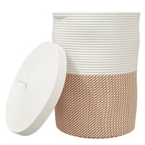 vidaXL Cesta de almacenaje con tapa algod&oacute;n marr&oacute;n y blanco &Oslash;37x50 cm
