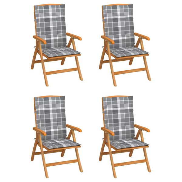 vidaXL Sillas de jard&iacute;n reclinables con cojines 4 uds teca maciza