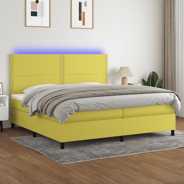 vidaXL Cama box spring colch&oacute;n y luces LED tela verde 200x200 cm
