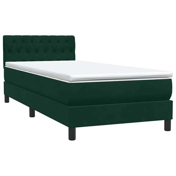 vidaXL Cama box spring con colch&oacute;n terciopelo verde oscuro 80x210 cm