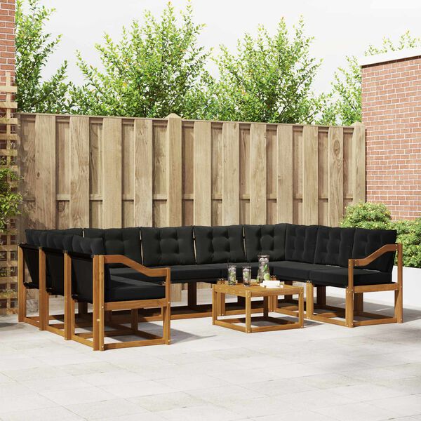 vidaXL Conjunto de sof&aacute;s de exterior con coj&iacute;n 10 pcs Natural y negro