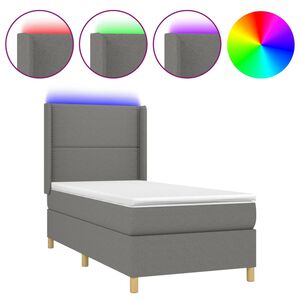 vidaXL Cama box spring colch&oacute;n y luces LED tela gris oscuro 90x200 cm