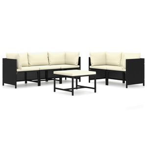 vidaXL Set de muebles de jard&iacute;n 6 pzas y cojines rat&aacute;n sint&eacute;tico negro
