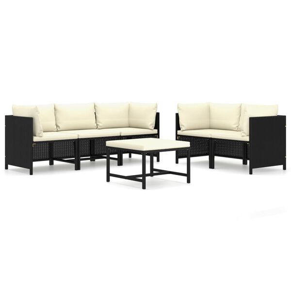 vidaXL Set de muebles de jard&iacute;n 6 pzas y cojines rat&aacute;n sint&eacute;tico negro