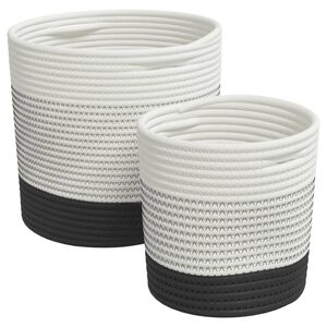 vidaXL Cestas de almacenaje 2 uds algod&oacute;n blanco y negro