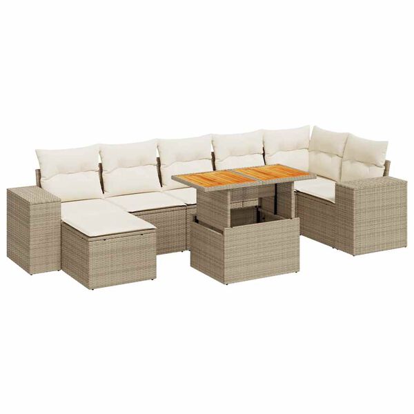vidaXL Set de sof&aacute;s de jard&iacute;n y cojines 8 piezas rat&aacute;n sint&eacute;tico beige