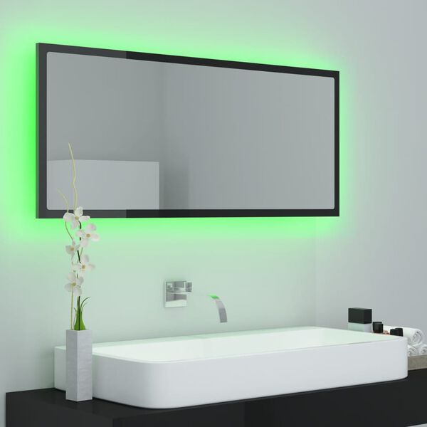 vidaXL Espejo de ba&ntilde;o LED acr&iacute;lico negro brillo 100x8,5x37 cm