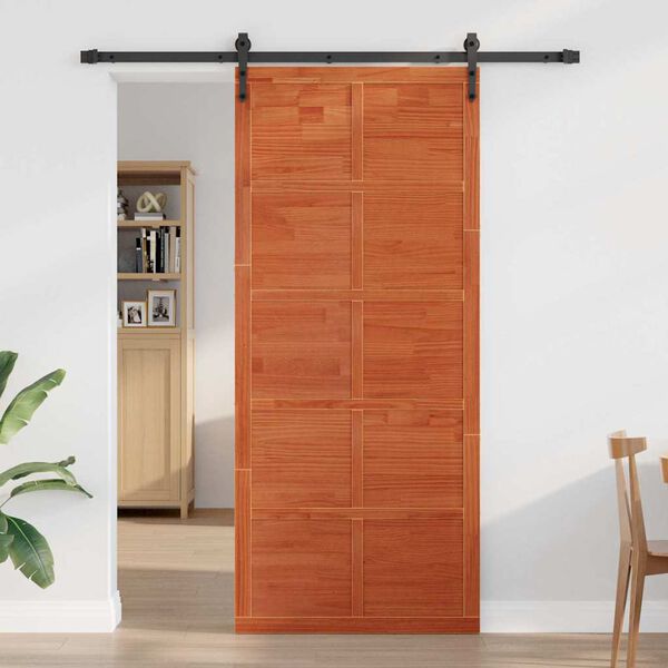 vidaXL Puerta Corrediza Marr&oacute;n 80 x 2,5 x 208 cm Madera de pino macizo