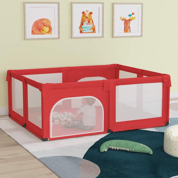 vidaXL Parque para beb&eacute;s con 2 puertas tela Oxford rojo