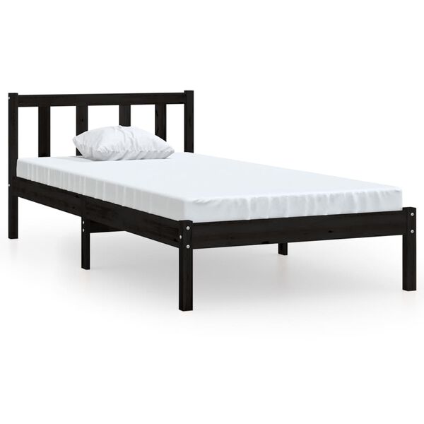 vidaXL Estructura de cama sin colch&oacute;n madera maciza negro 100x200 cm