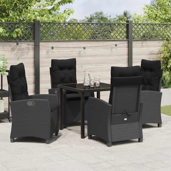 vidaXL Conjunto de Comedor de Jard&iacute;n 5 pcs Negro rat&aacute;n sint&eacute;tico