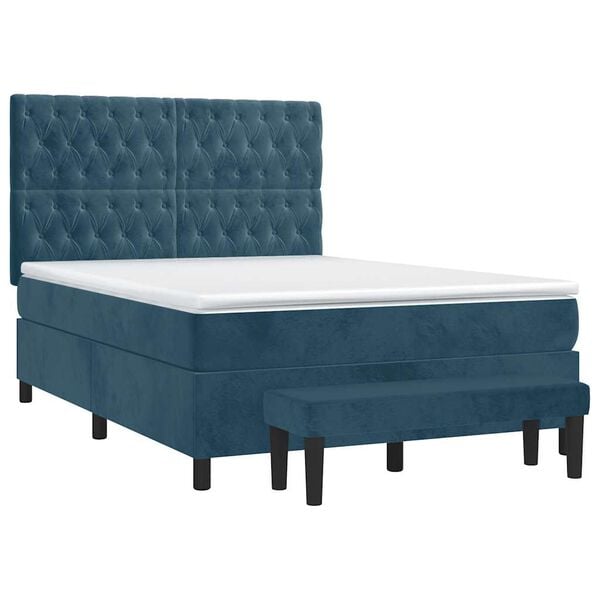 vidaXL Cama box spring con colch&oacute;n terciopelo azul oscuro 140x200 cm