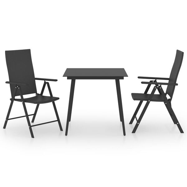 vidaXL Juego de comedor para jardín 3 piezas negro