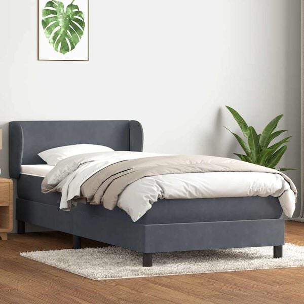 vidaXL Cama box spring con colch&oacute;n terciopelo gris oscuro 100x220 cm