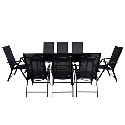 vidaXL Comedor de jardín con sillas plegables 9 piezas aluminio negro